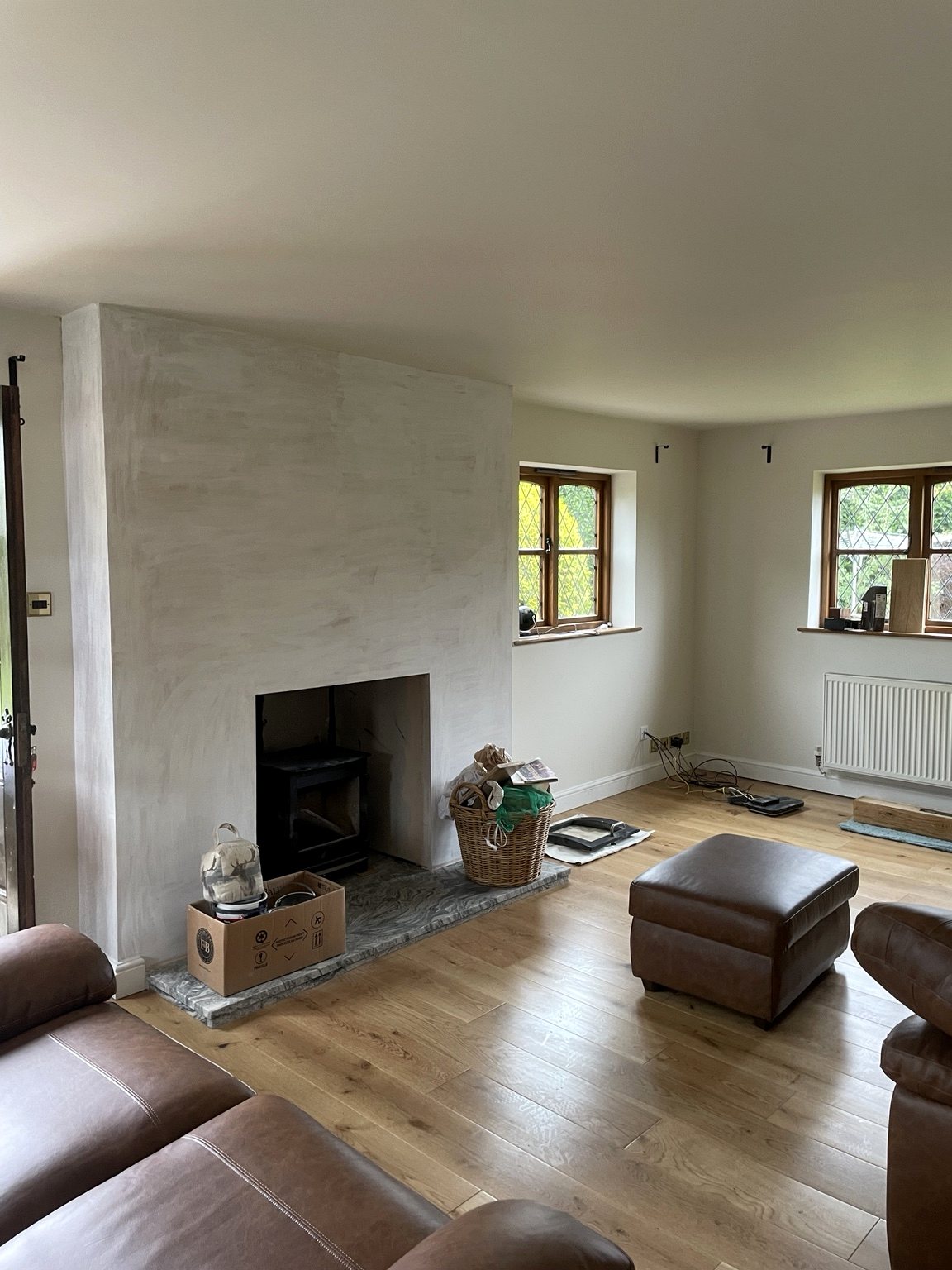 Finished fireplace plastering
