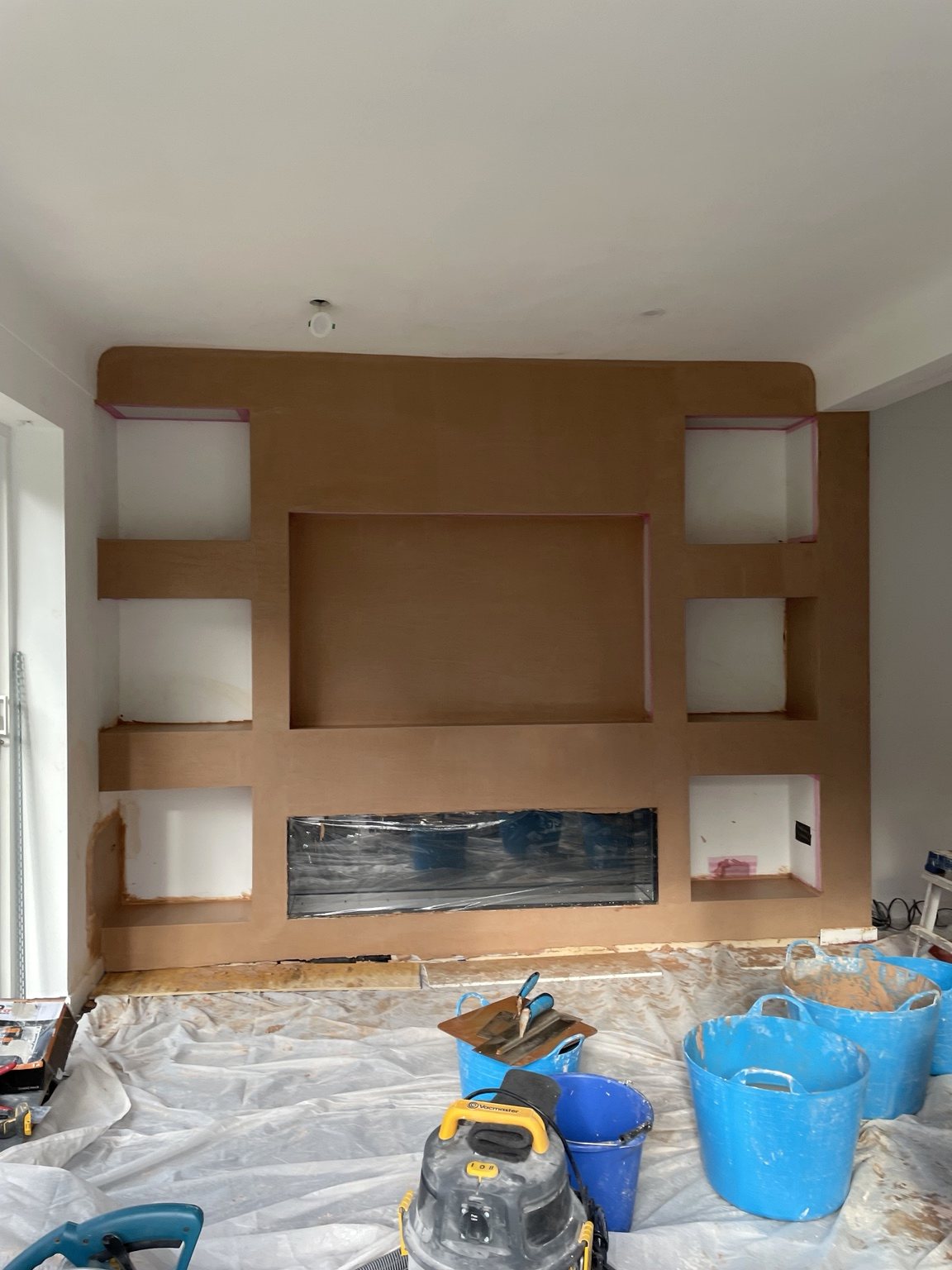 Media wall plaster progress