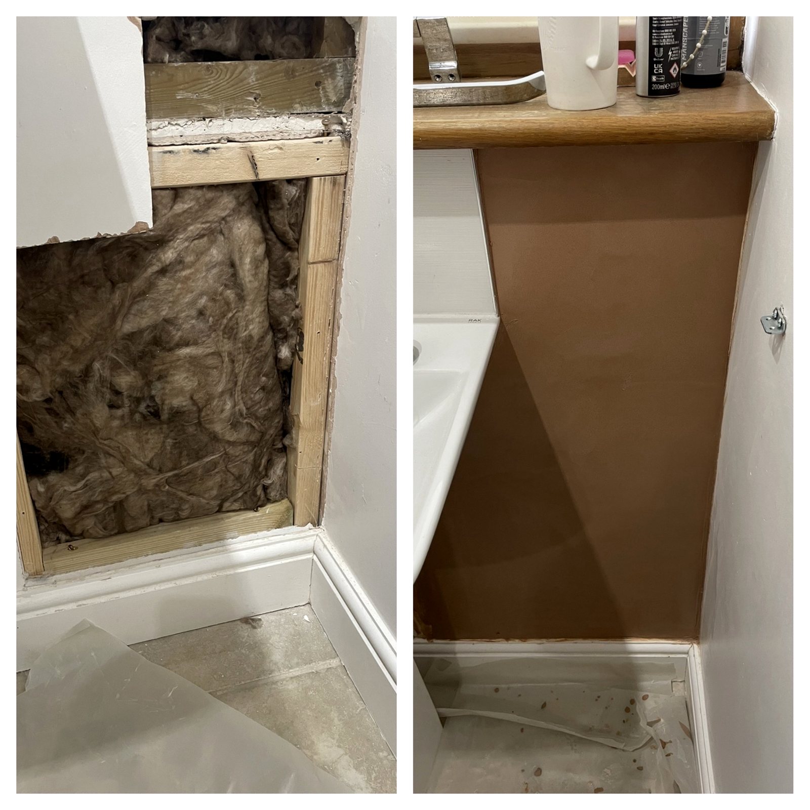 Before and after repair plastering